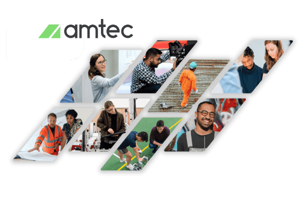 Amtec staffing logo and images of contractors