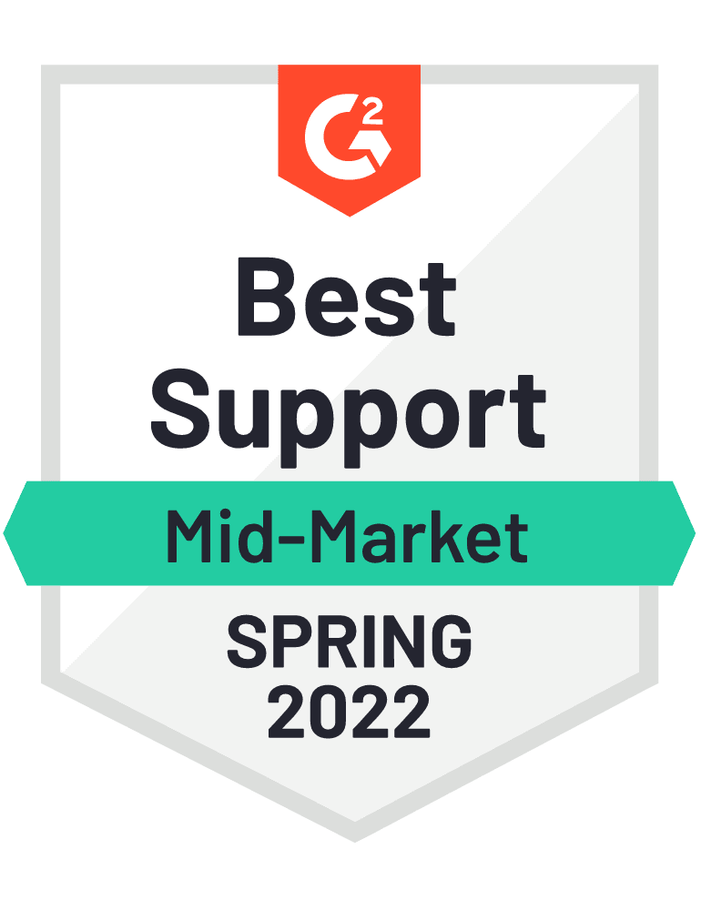 G2 Best Support Mid-Market Spring 2022 badge