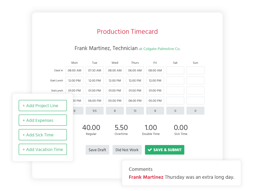 An illustration of a Bilflo production timecard.